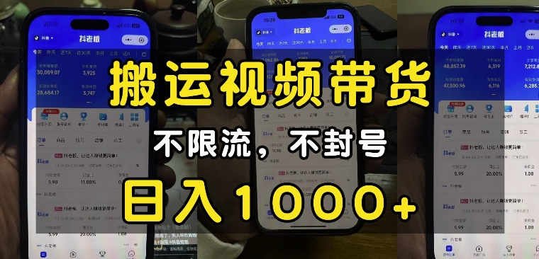 “小白必看”搬运视频带货玩法，不限流，不封号，纯自然流，日入1k-511资料网