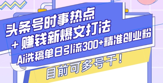 头条号时事热点+赚钱新爆文打法，Ai洗稿单日引流300+精准创业粉，目前可多号干【揭秘】-511资料网