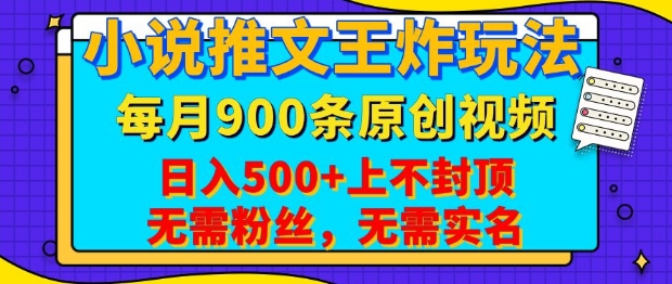 小说推文王炸玩法,一键代发,每月最多领900条原创视频,播放量收益日入5张,无需粉丝,无需实名【揭秘】-511资料网