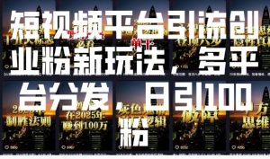 短视频平台引流创业粉新玩法，多平台分发，日引100粉-511资料网