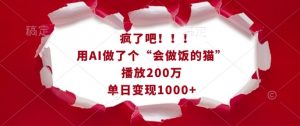 疯了吧！用AI做了个“会做饭的猫”，播放200万，单日变现1k-511资料网