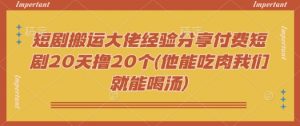 短剧搬运大佬经验分享付费短剧20天撸20个(他能吃肉我们就能喝汤)-511资料网