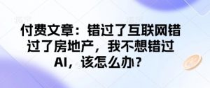 付费文章:错过了互联网错过了房地产,我不想错过AI,该怎么办?-511资料网