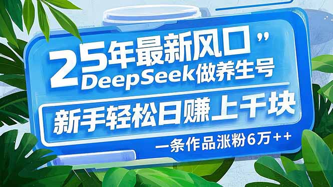 25年最新风口，用DeepSeek做养生号，新手轻松日赚上千块，一条作品涨粉…-511资料网