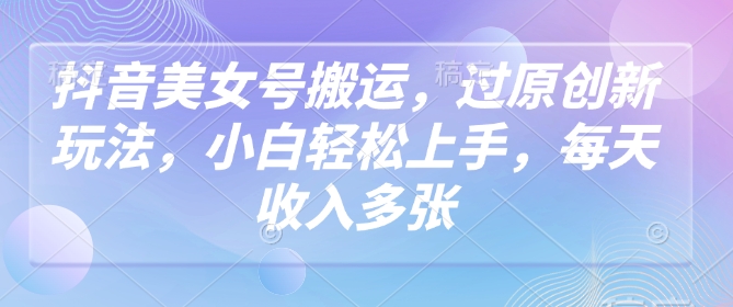 抖音美女号搬运，过原创新玩法，小白轻松上手，每天收入多张-511资料网