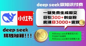 Deepseek一键免费生成小红书图文日引300+创业粉，日变现多张教程，方法全行业通用！-511资料网