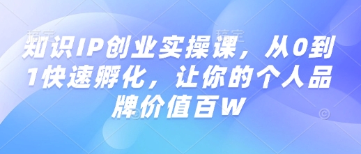 知识IP创业实操课，从0到1快速孵化，让你的个人品牌价值百W-511资料网