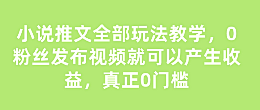 小说推文全部玩法教学,0粉丝发布视频就可以产生收益,真正0门槛-511资料网
