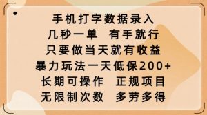 手机打字数据录入，几秒一单，有手就行，只要做当天就有收益，暴力玩法一天低保2张-511资料网