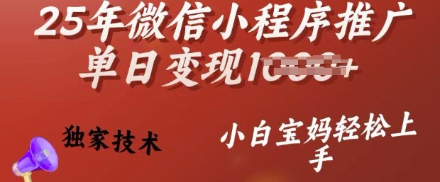 25年微信小程序推广单日变现多张，独家技术，小白宝妈轻松上手【揭秘】-511资料网