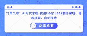 付费文章：AI时代来临！我用DeepSeek制作课程、爆款标题，自动挣钱-511资料网