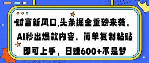 财富新风口,头条掘金重磅来袭AI秒出爆款内容简单复制粘贴即可上手，日...-511资料网