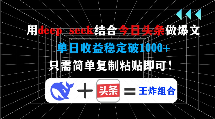 用deep seek结合今日头条做爆文，单日收益稳定破1000+，只需简单复制粘…-511资料网