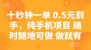 十秒钟一单 0.5元到手，纯手机项目 随时随地可做 做就有-511资料网