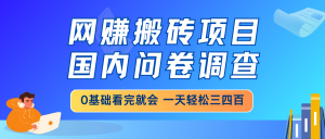 网赚搬砖项目，国内问卷调查，0基础看完就会 一天轻松三四百，靠谱副业...-511资料网