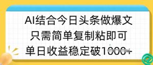 ai结合今日头条做半原创爆款视频，单日收益稳定多张，只需简单复制粘-511资料网