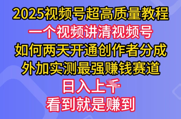 2025视频号超高质量教程，两天开通创作者分成，外加实测最强挣钱赛道，日入多张-511资料网