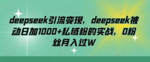 deepseek引流变现，deepseek被动日加1000+私域粉的实战，0粉丝月入过W-511资料网