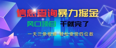 信息查询暴力掘金,一天三条视频,轻松变现四位数,风口项目干就完了【揭秘】-511资料网
