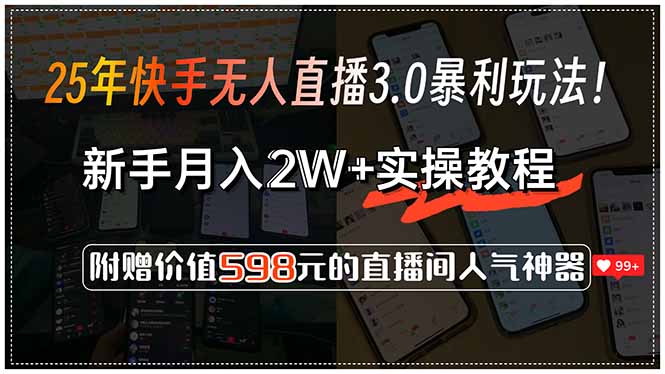 25年快手无人直播3.0暴利玩法！，新手月入2W+实操教程，附赠价值598元…-511资料网