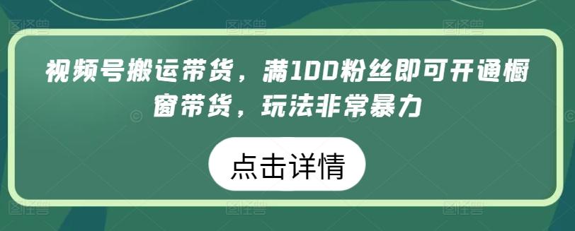 视频号搬运带货，满100粉丝即可开通橱窗带货，玩法非常暴力【揭秘】-511资料网