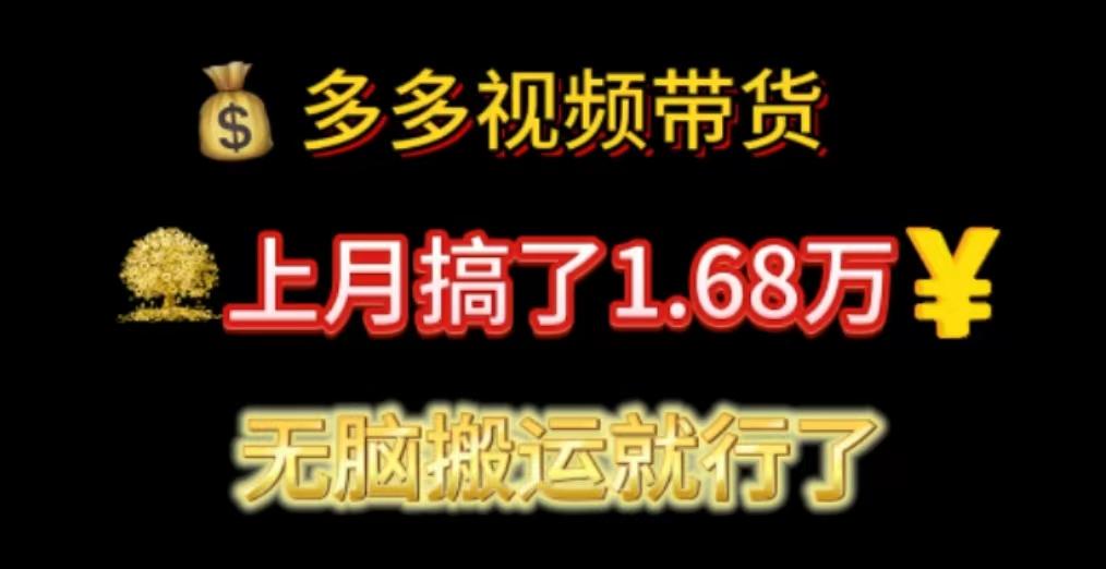 多多视频带货：上月搞了1.68万，无脑搬运就行了-511资料网