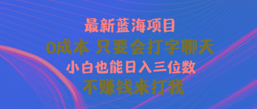 最新蓝海项目 0成本 只要会打字聊天 小白也能日入三位数 不赚钱来打我-511资料网