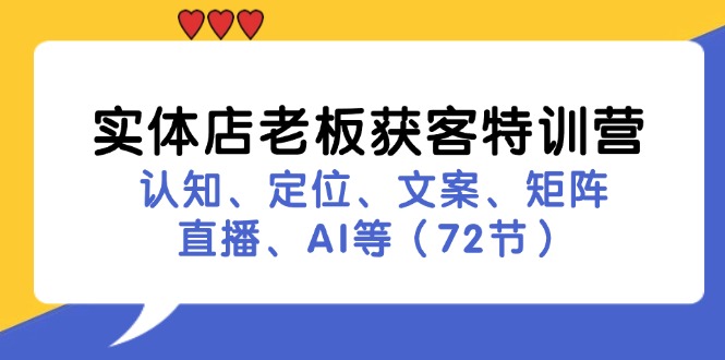 实体店老板获客特训营：认知、定位、文案、矩阵、直播、AI等(72节-511资料网