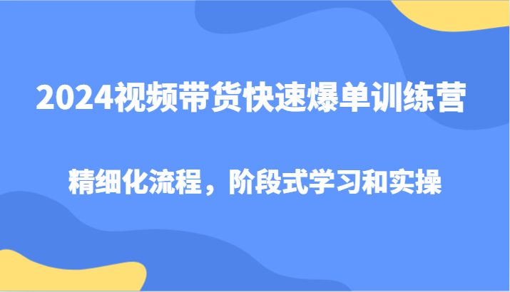 2024视频带货快速爆单训练营，精细化流程，阶段式学习和实操-511资料网