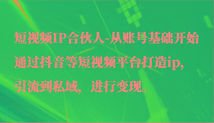 短视频IP合伙人-从账号基础开始通过抖音等短视频平台打造ip，引流到私域，进行变现。-511资料网