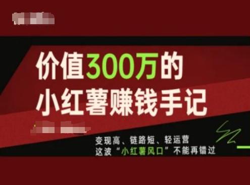 价值300万的小红书赚钱手记，变现高、链路短、轻运营，这波“小红薯风口”不能再错过-511资料网
