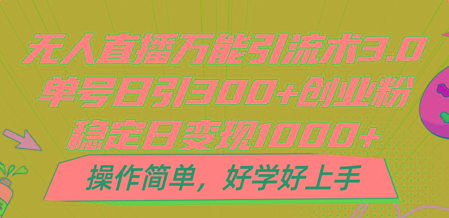 无人直播万能引流术3.0，单号日引300+创业粉，稳定日变现1000+，操作简单-511资料网