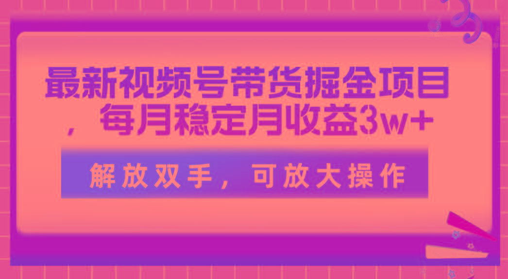 最新视频号带货掘金项目，每月稳定月收益3w+，解放双手，可放大操作-511资料网