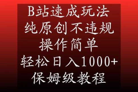 B站速成玩法，纯原创不违规，操作简单，轻松日入1000+，保姆级教程【揭秘】-511资料网