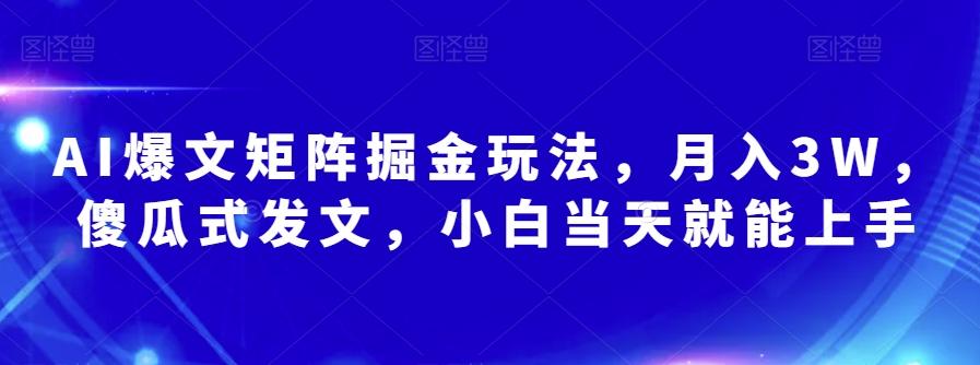 AI爆文矩阵掘金玩法，月入3W，傻瓜式发文，小白当天就能上手【揭秘】-511资料网