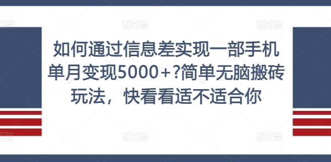 如何通过信息差实现一部手机单月变现5000+?简单无脑搬砖玩法，快看看适不适合你【揭秘】-511资料网