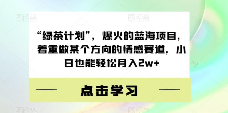 “绿茶计划”，爆火的蓝海项目，着重做某个方向的情感赛道，小白也能轻松月入2w+【揭秘】-511资料网