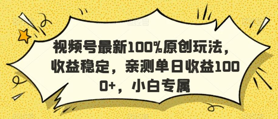 视频号最新100%原创玩法，收益稳定，亲测单日收益1000+，小白专属【揭秘】-511资料网