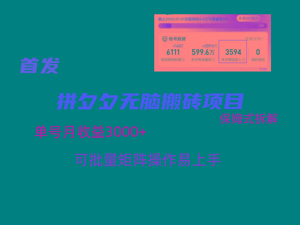 拼夕夕无脑搬砖，单号稳定收益3000+，保姆式拆解-511资料网