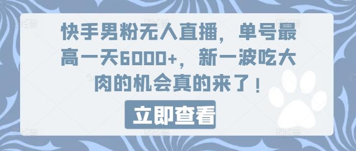 快手男粉无人直播，单号最高一天6000+，新一波吃大肉的机会真的来了-511资料网