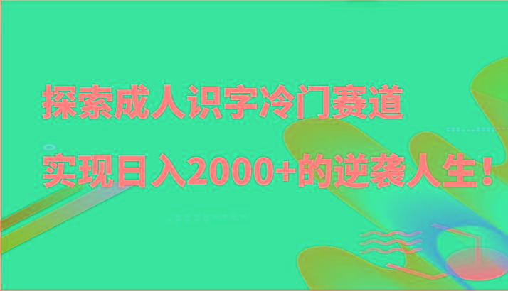 探索成人识字冷门赛道,实现日入2000+的逆袭人生!-511资料网