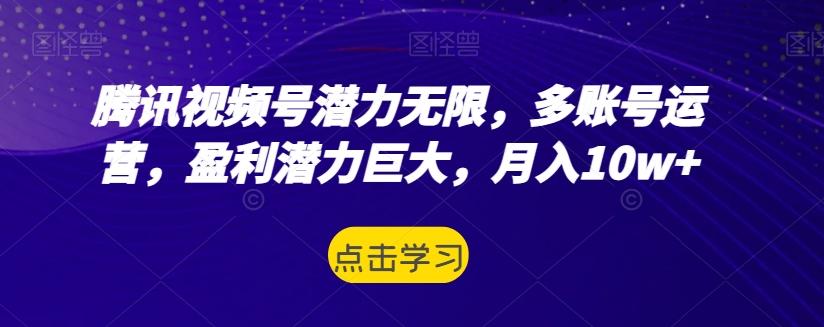 腾讯视频号潜力无限，多账号运营，盈利潜力巨大，月入10w+-511资料网