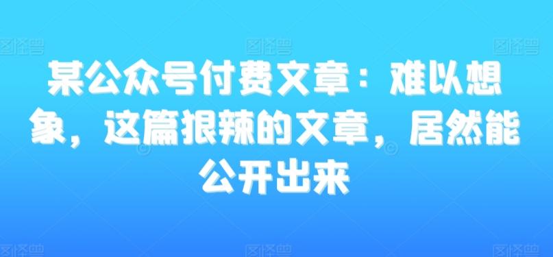 某公众号付费文章：难以想象，这篇狠辣的文章，居然能公开出来-511资料网