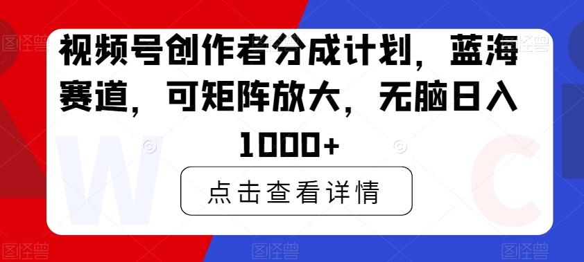 视频号创作者分成计划，蓝海赛道，可矩阵放大，无脑日入1000+-511资料网