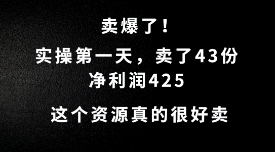 这个资源，需求很大，实操第一天卖了43份，净利润425【揭秘】-511资料网