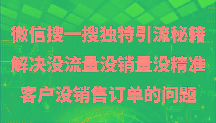 微信搜一搜暴力引流，解决没流量没销量没精准客户没销售订单的问题-511资料网