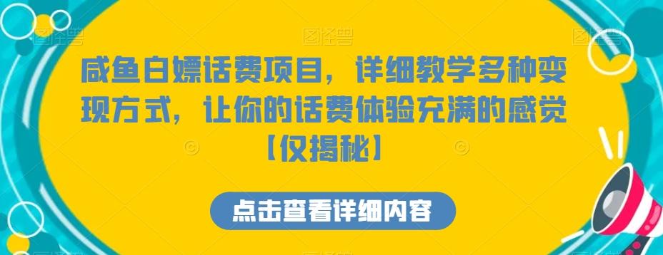 咸鱼白嫖话费项目，详细教学多种变现方式，让你的话费体验充满的感觉【仅揭秘】-511资料网