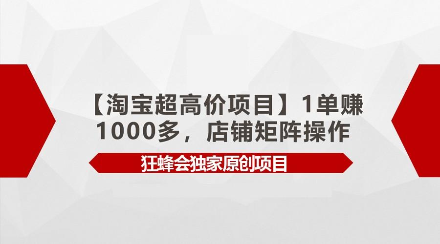 【淘宝超高价项目】1单赚1000多，店铺矩阵操作-511资料网