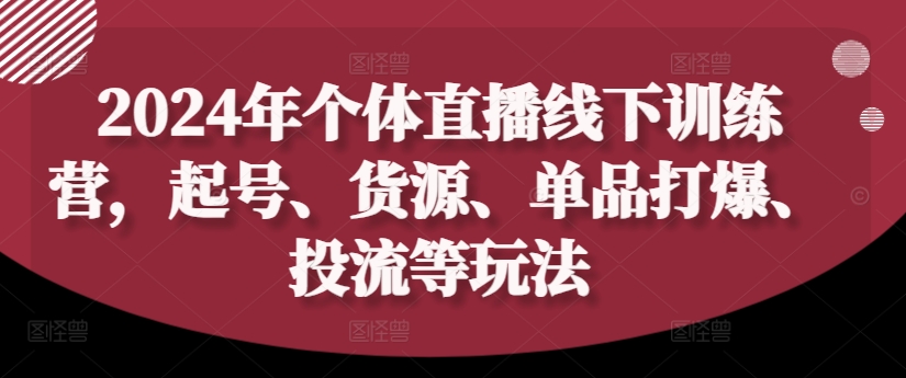 2024年个体直播训练营，起号、货源、单品打爆、投流等玩法-511资料网