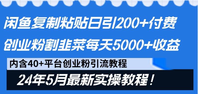 闲鱼复制粘贴日引200+付费创业粉，24年5月最新方法！割韭菜日稳定5000+收益-511资料网
